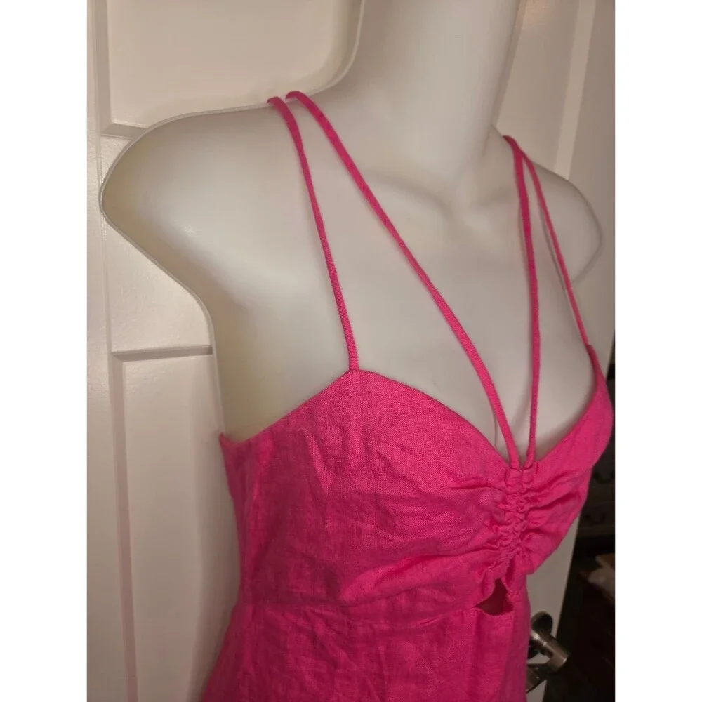 Mng Mango Hot Pink Linen Mini Dress Sundress Size 2